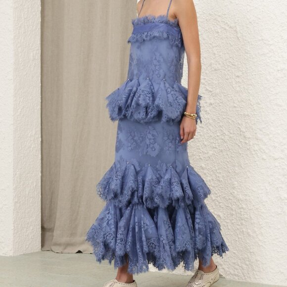 𝒁𝑰𝑴𝑴𝑬𝑹𝑴𝑨𝑵𝑵 Eden blue suspender long dress - Picture 1 of 9